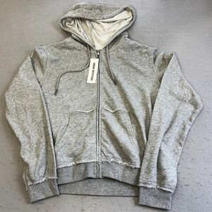BDG Zip Up Hoodie Women Large Gray Distressed Raw Hem Urban Outfitters Casual